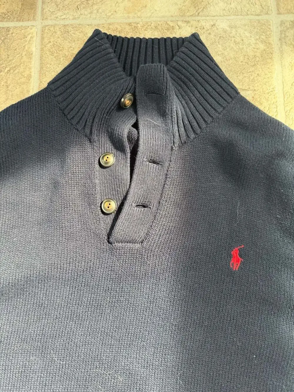 Polo Ralph Lauren Navy Blue Mock Neck Henley Knit Sweater